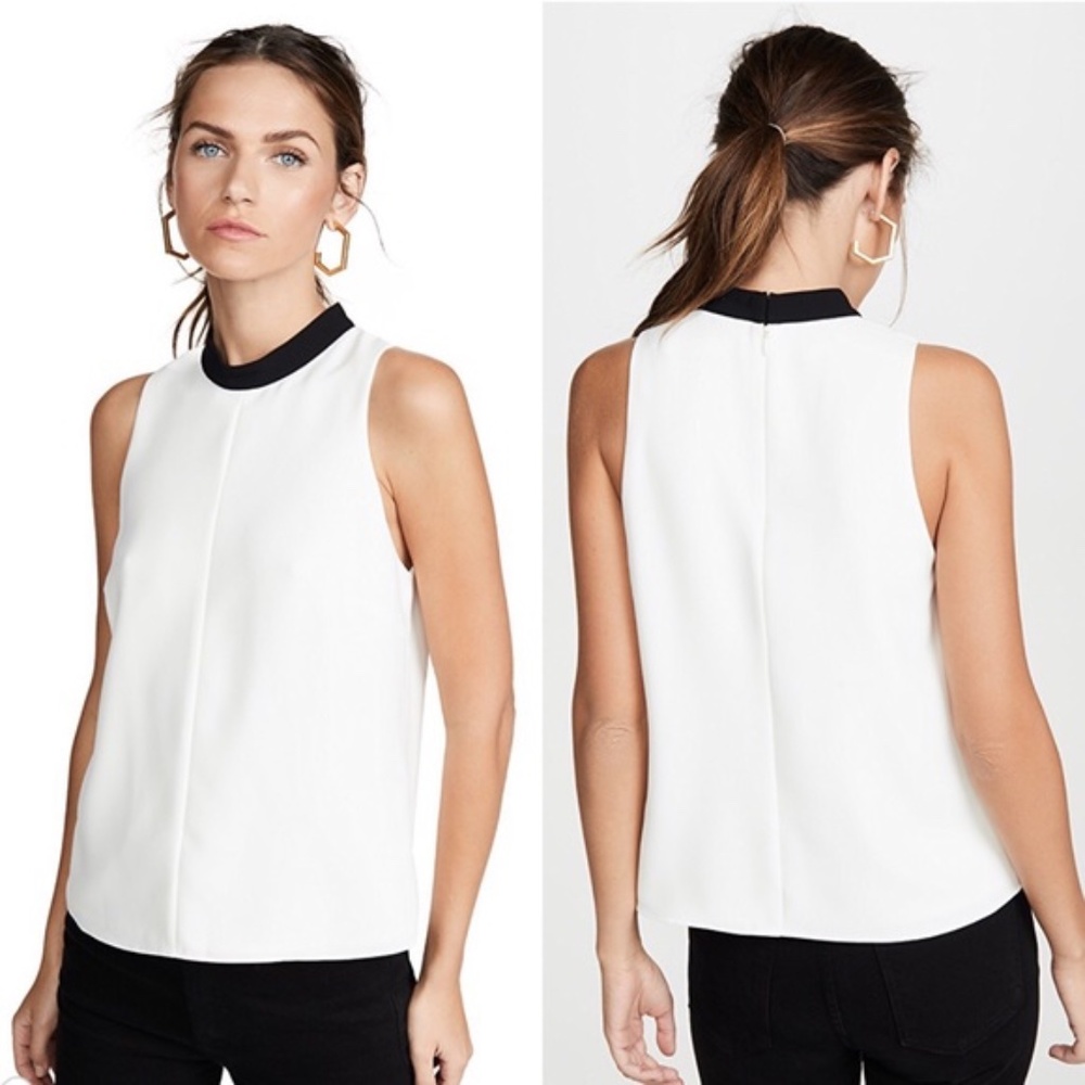 Amanda Uprichard Lined White Sleeveless Top with Black Collar